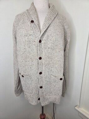 J.Crew Mens Shawl Collar Cardigan Sweater Wool Blend Cream L Rugged Pockets